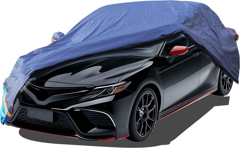 DINGHAO Car Cover Waterproof All Weather, 6 Layers Outdoor Full Exterior Cover Rain Sun UV Snowproof Protection with Zipper Cotton, Mirror Pocket for Toyota Camry - Image 1
